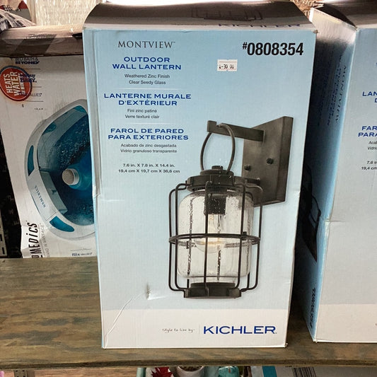 Montview 12" H 1-Light Outdoor Wall Light Lantern by Kichler Weathered Zinc Finish