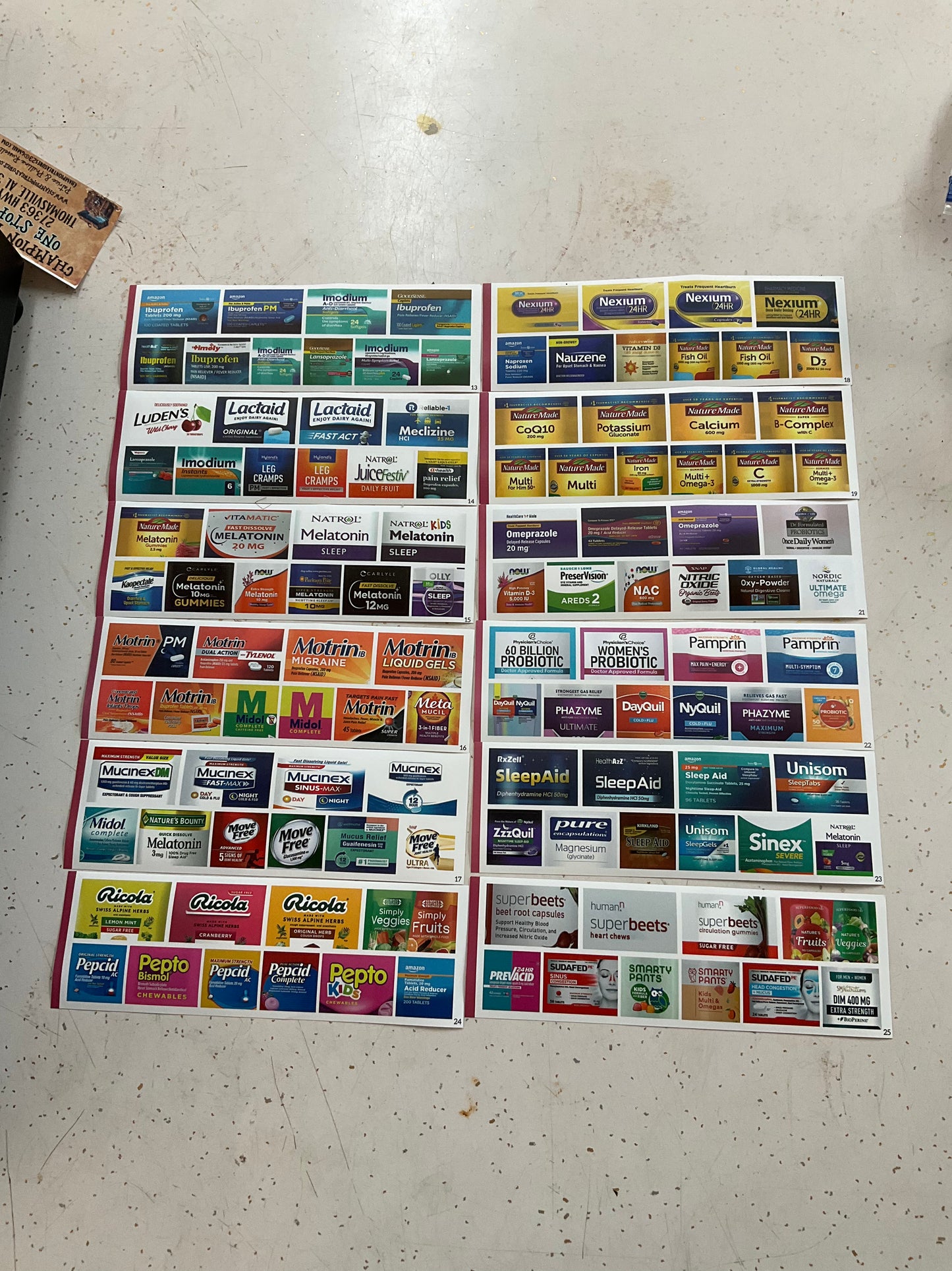 Travel pill case and labels